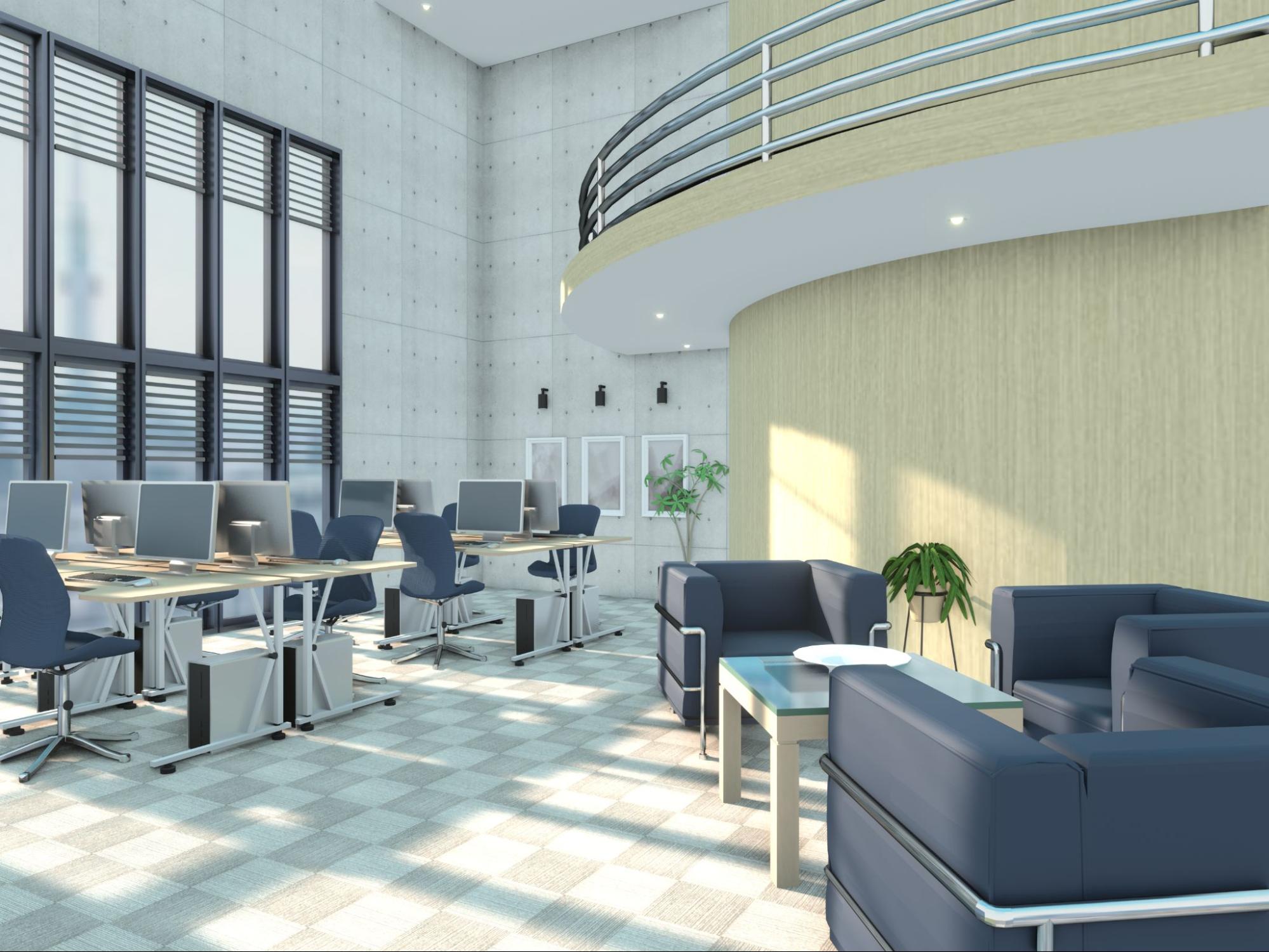 整ったレイアウトの明るいオフィス空間